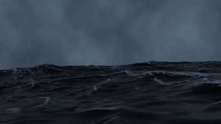 Leviathan: The Mythical Sea Beast and the Rumors of Its Awakening 4 3d 4k animation stormy ocean big waves in the sea camera goes underwater ocean waves during a